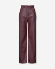 Petite leren broek dames – straight leg PU pants in bordeaux rood