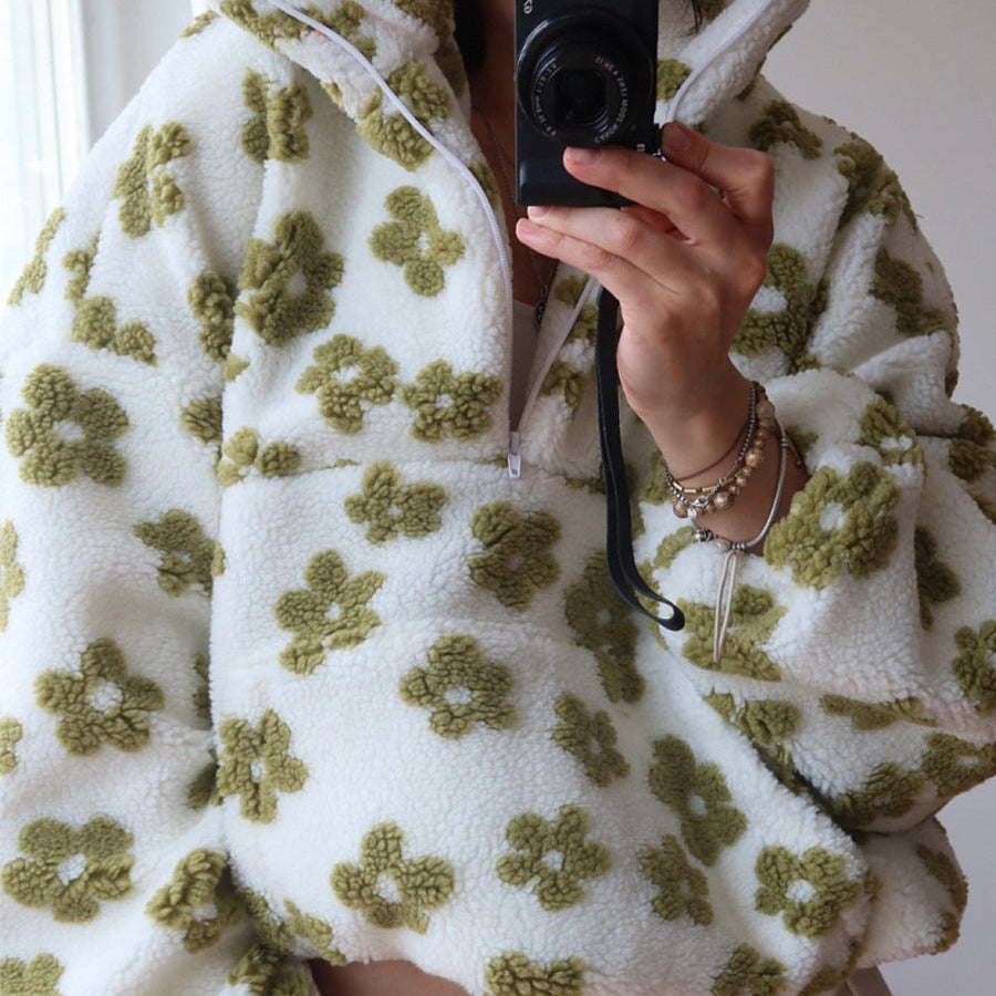 Dames fleece sweatshirt – warm zwart shirt met hoge kraag en grote zak