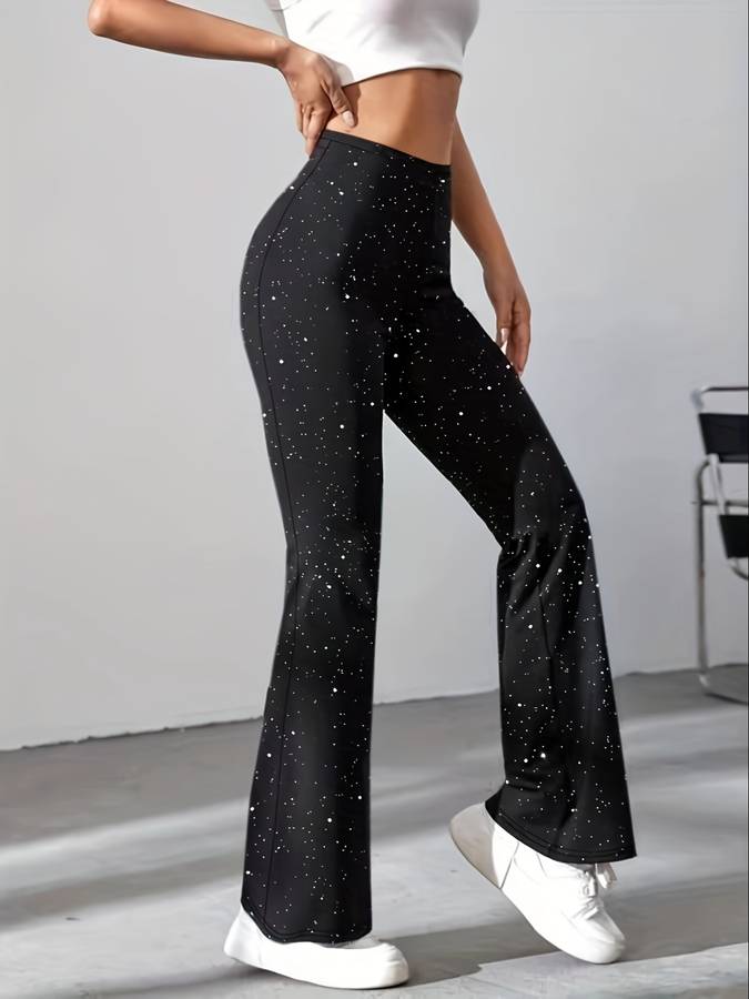 Glitter flared broek dames – glamoureuze pantalon met elegante pasvorm