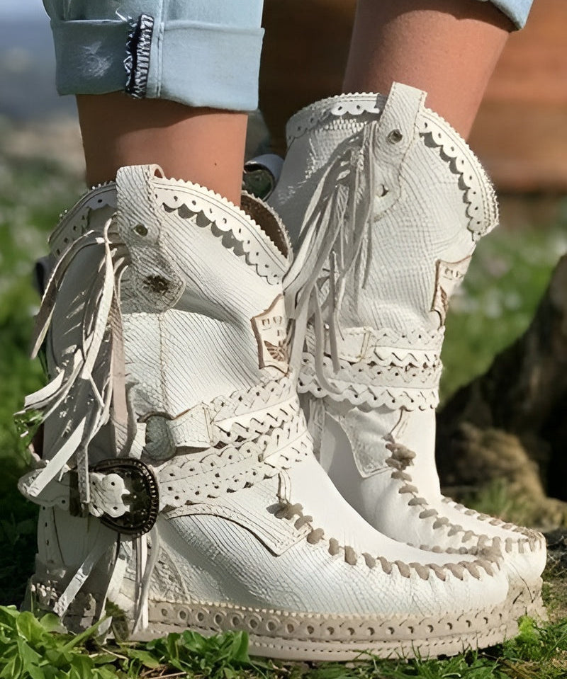 Boho dames westernlaarzen – suède laarzen met franjes & comfortabele fit