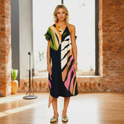 Roos Zomerjurk – Lichte Midi-Jurk met Bladmotief