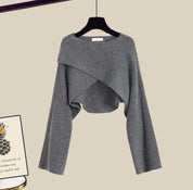 Dames set 3-delig – comfortabel elegant pak met blouse, trui en wijde broek