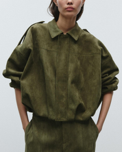 Dames suède jas – oversized leren jas met zachte voering en moderne city-look