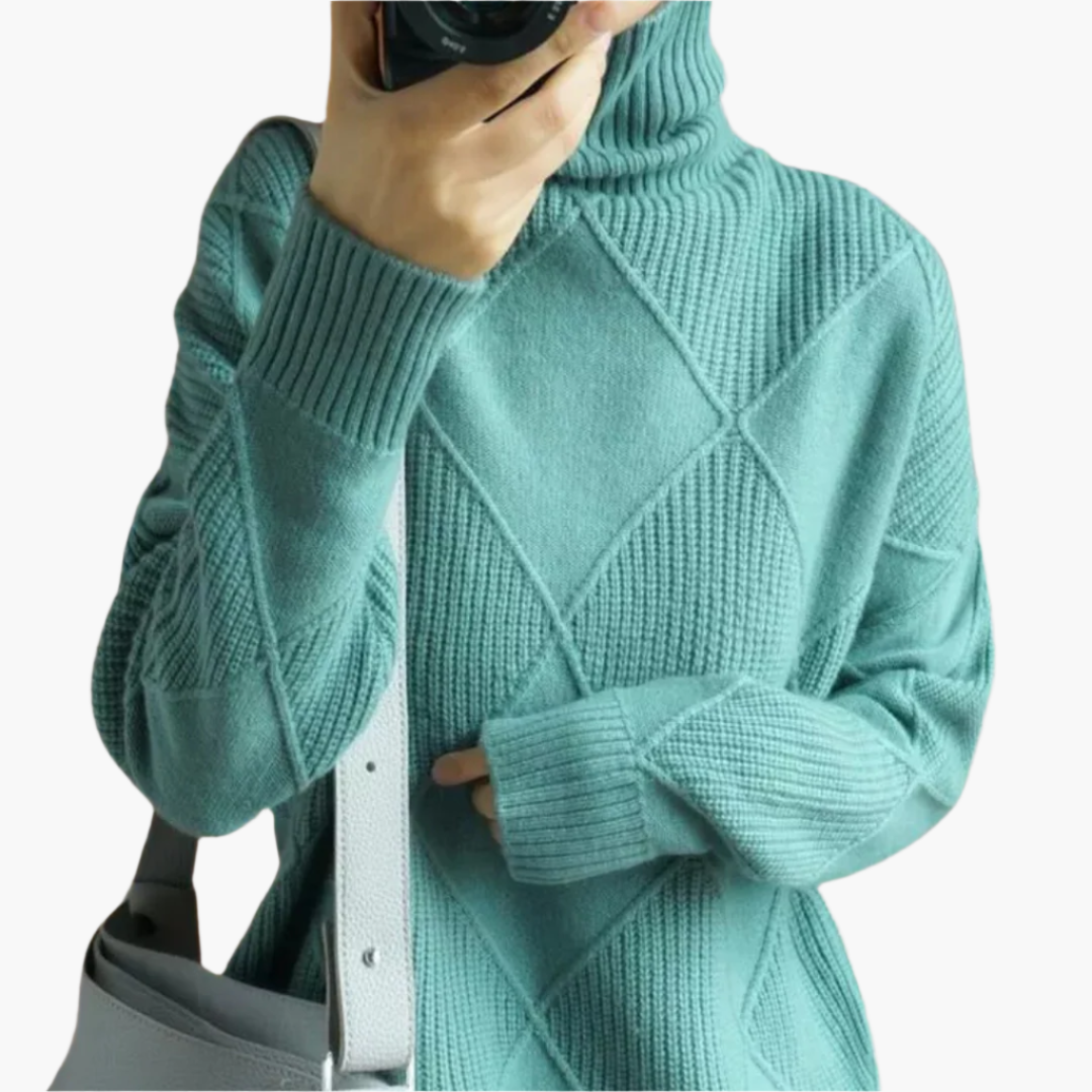 Dames Gebreide Oversized Trui – Stijlvolle en Comfortabele Sweater met Geometrisch Breipatroon