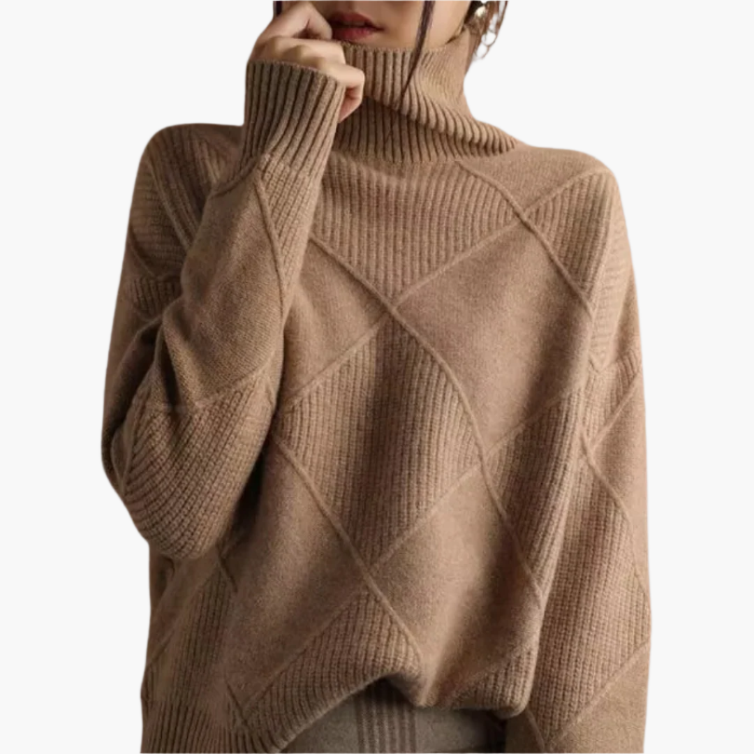 Dames Gebreide Oversized Trui – Stijlvolle en Comfortabele Sweater met Geometrisch Breipatroon