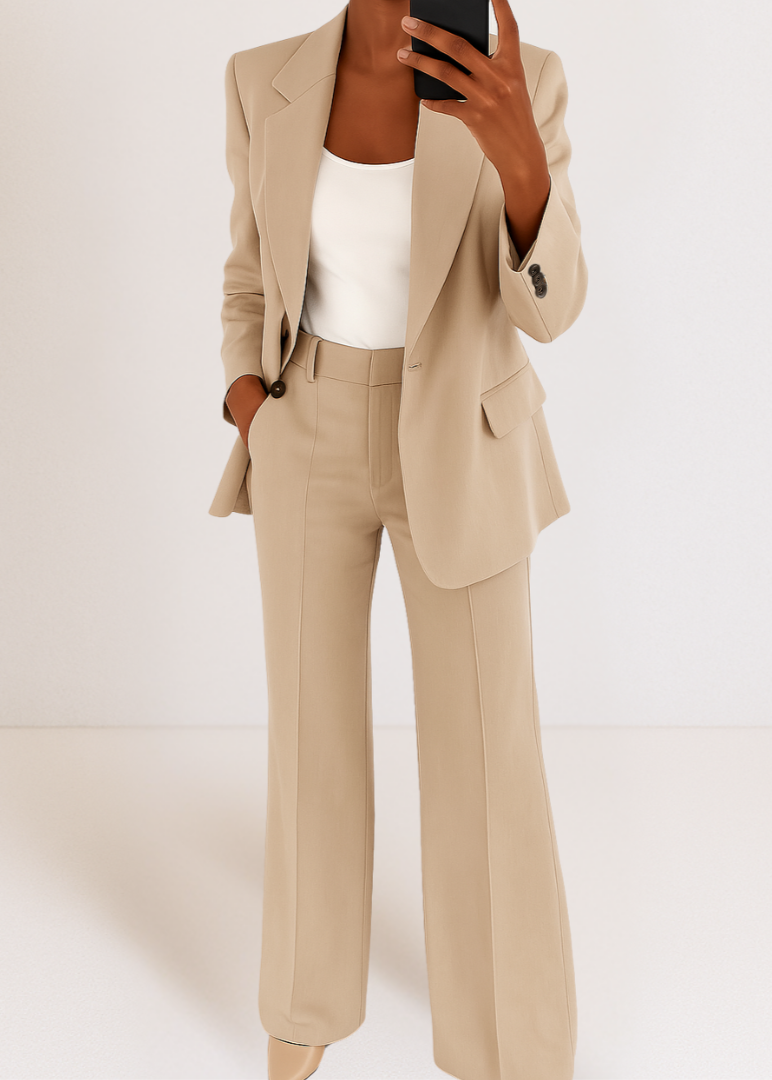 Dames broekpak – chique two-piece set met tailored blazer en rechte pantalon