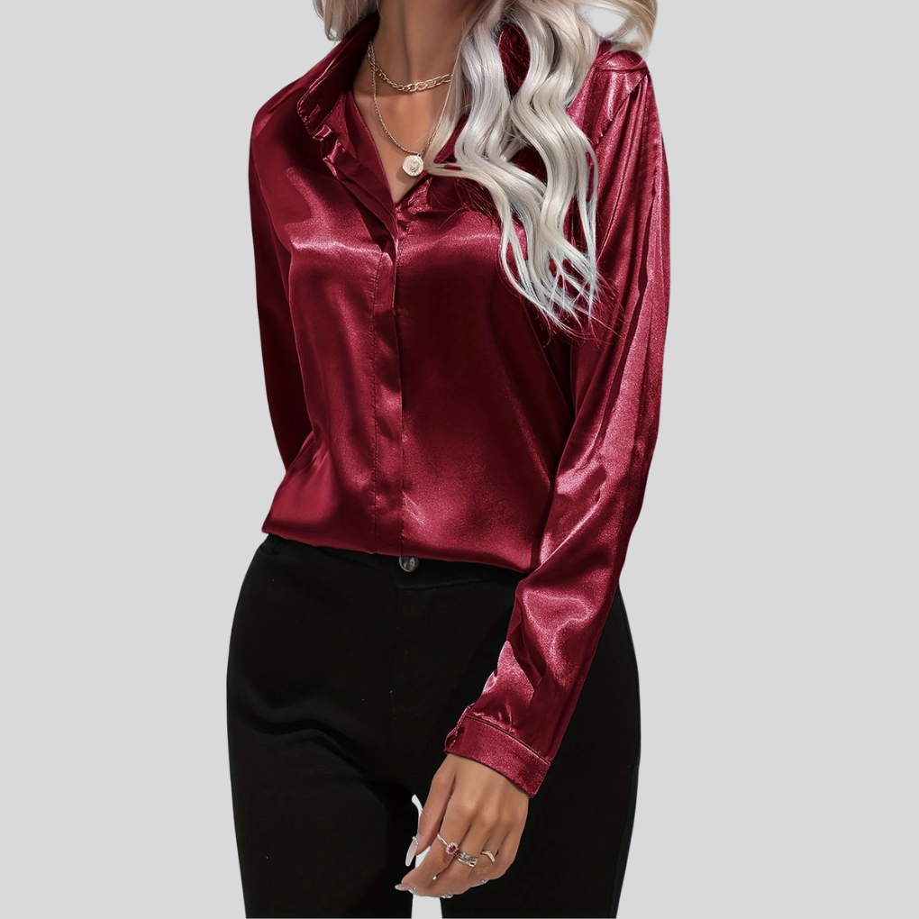 Elegante damesblouse – verfijnde blouse met knoopsluiting en zachte drapering