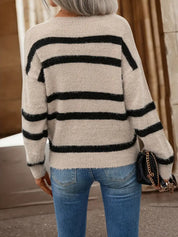 Marla Gestreepte Herfsttrui Dames – Zachte Gebreide Trui met Relaxte Pasvorm