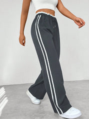 Trend Sportieve Wide-Leg Broek – Comfortabele Streetwear Broek met Strepen