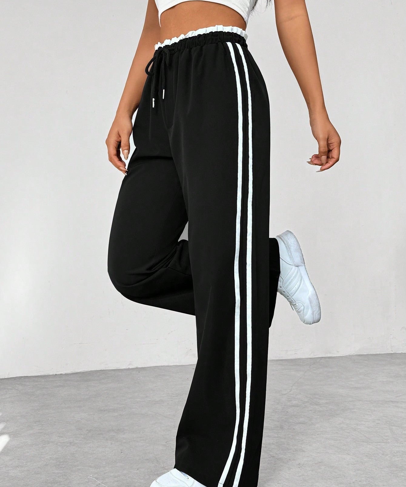 Trend Sportieve Wide-Leg Broek – Comfortabele Streetwear Broek met Strepen