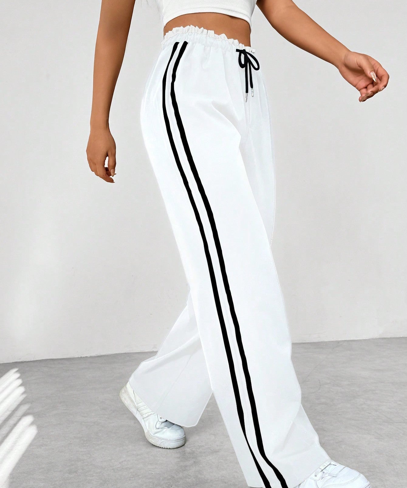 Trend Sportieve Wide-Leg Broek – Comfortabele Streetwear Broek met Strepen