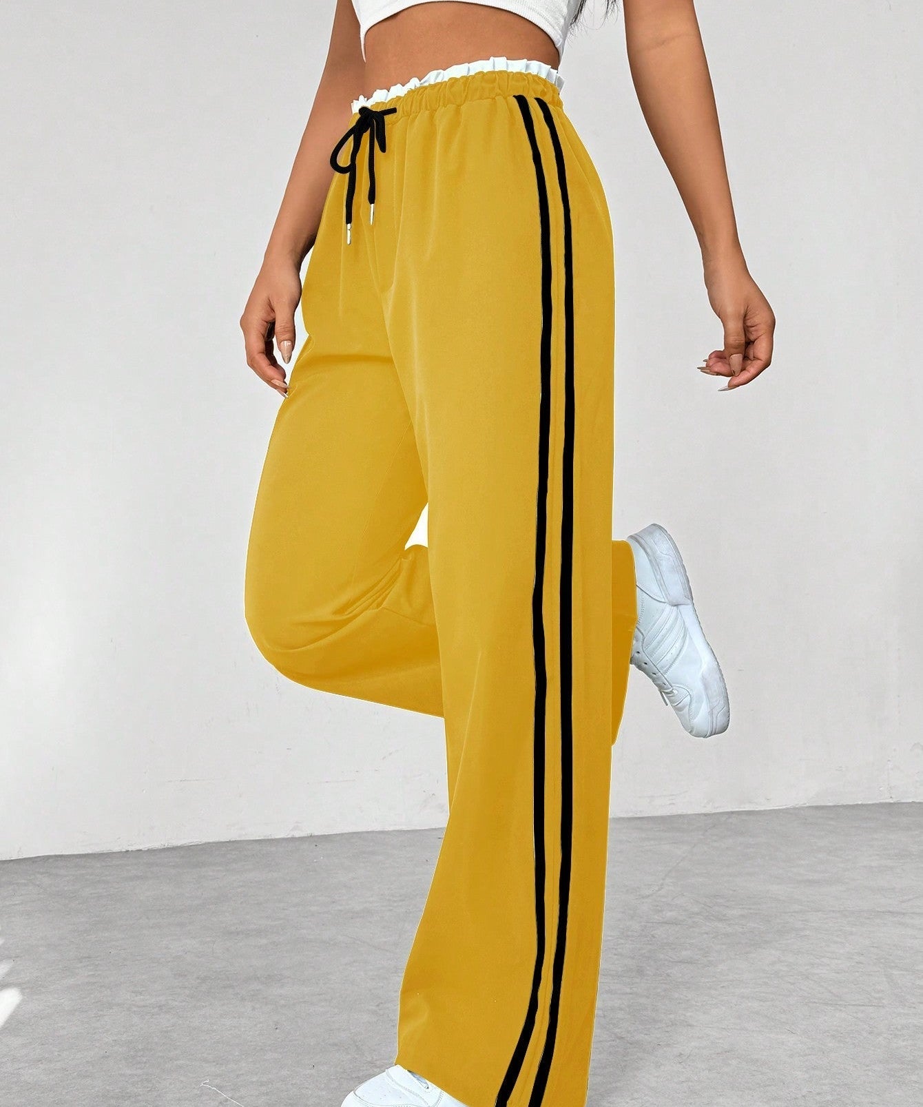 Trend Sportieve Wide-Leg Broek – Comfortabele Streetwear Broek met Strepen