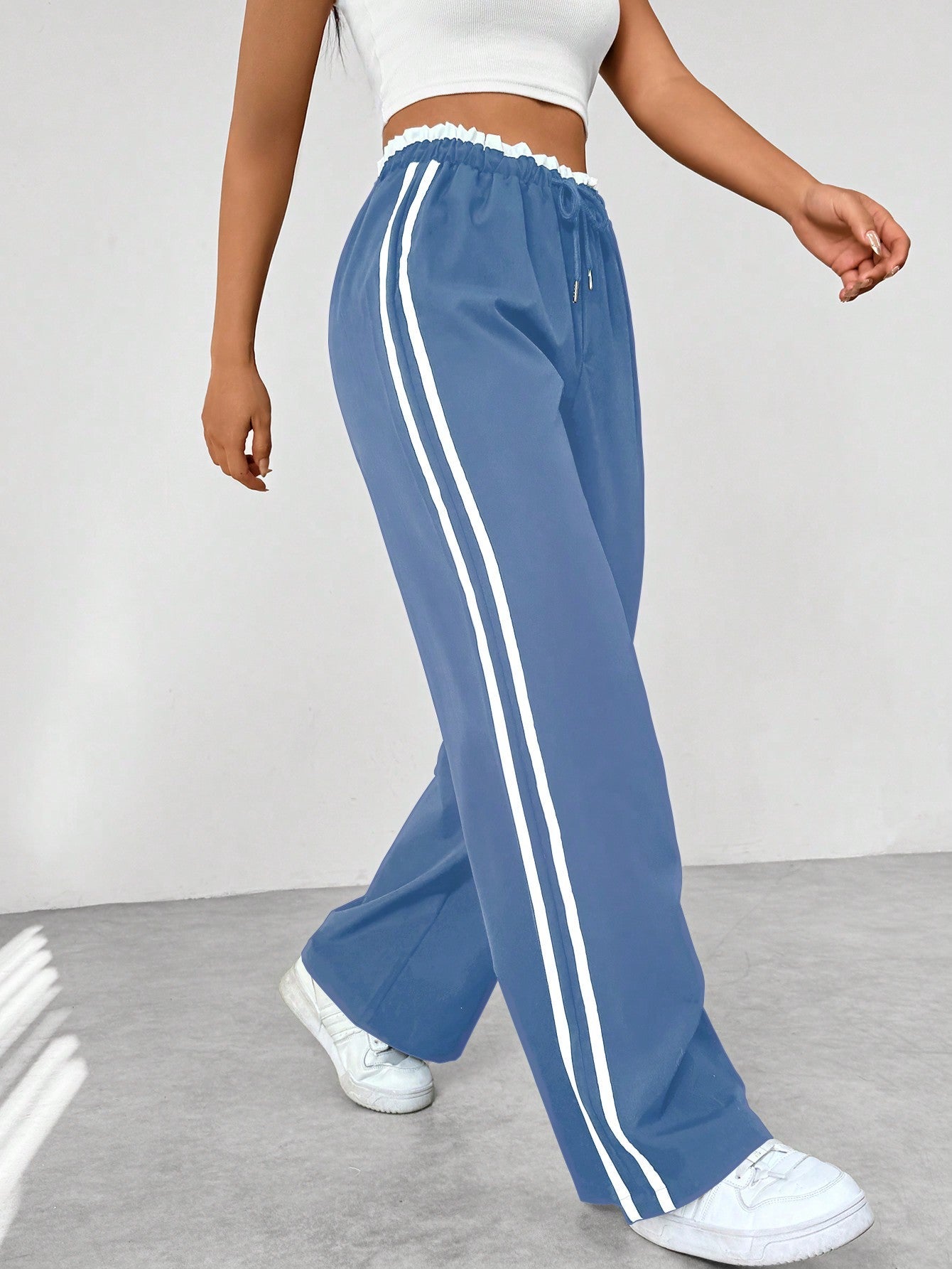 Trend Sportieve Wide-Leg Broek – Comfortabele Streetwear Broek met Strepen