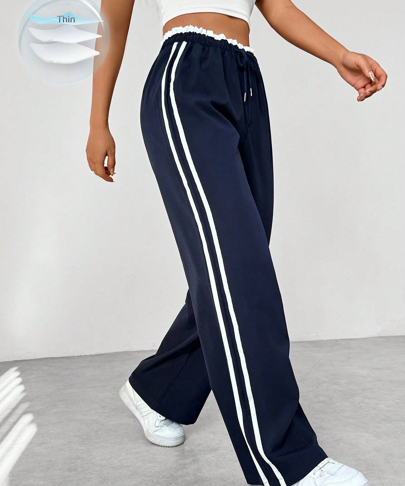 Trend Sportieve Wide-Leg Broek – Comfortabele Streetwear Broek met Strepen