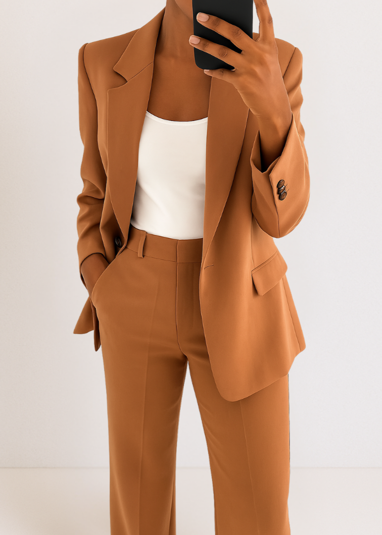 Dames broekpak – chique two-piece set met tailored blazer en rechte pantalon