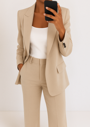 Dames broekpak – chique two-piece set met tailored blazer en rechte pantalon