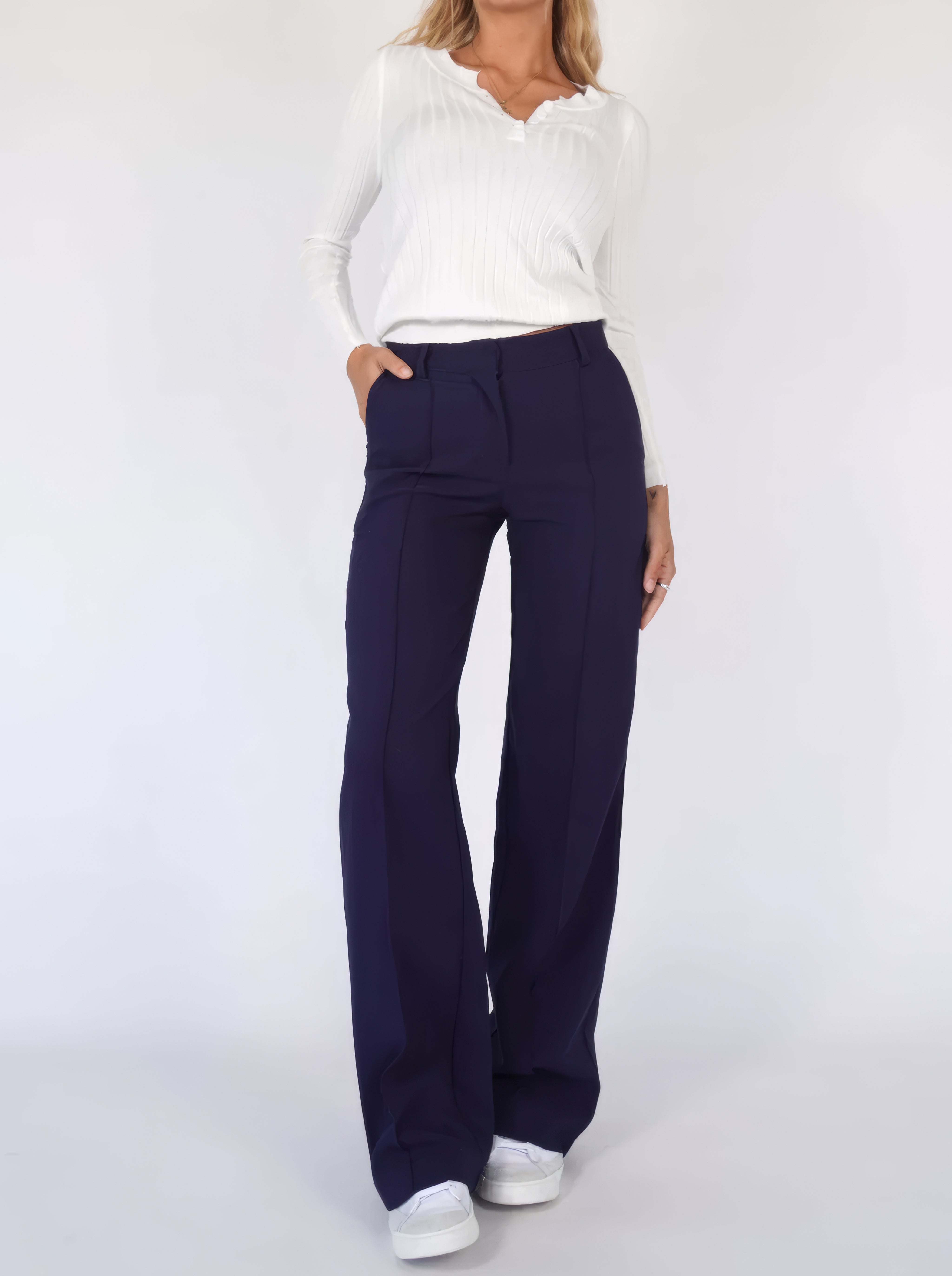 Beau dames pantalon – high-waist broek met rechte pijpen en elegante pasvorm