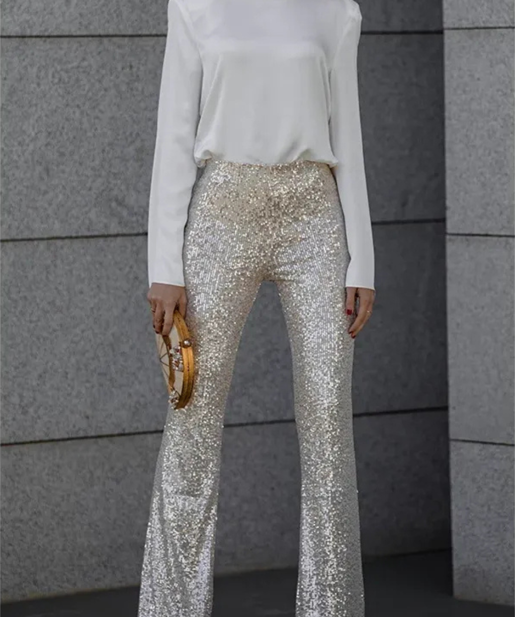 Noa | Sprankelende Flared Dames Broek | Glitter & Pailletten | Perfect voor Feestelijke Outfits