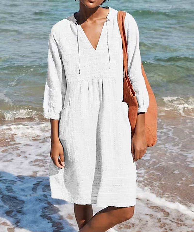 Luchtige Strandjurk – V-Hals, Comfortabele Pasvorm en Stijlvol Zomerdesign