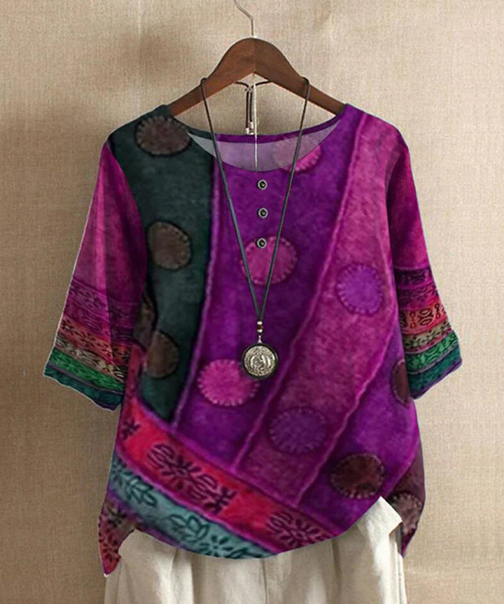 Ritva Boho Top Dames | Luchtige Oversized Top met Unieke Print