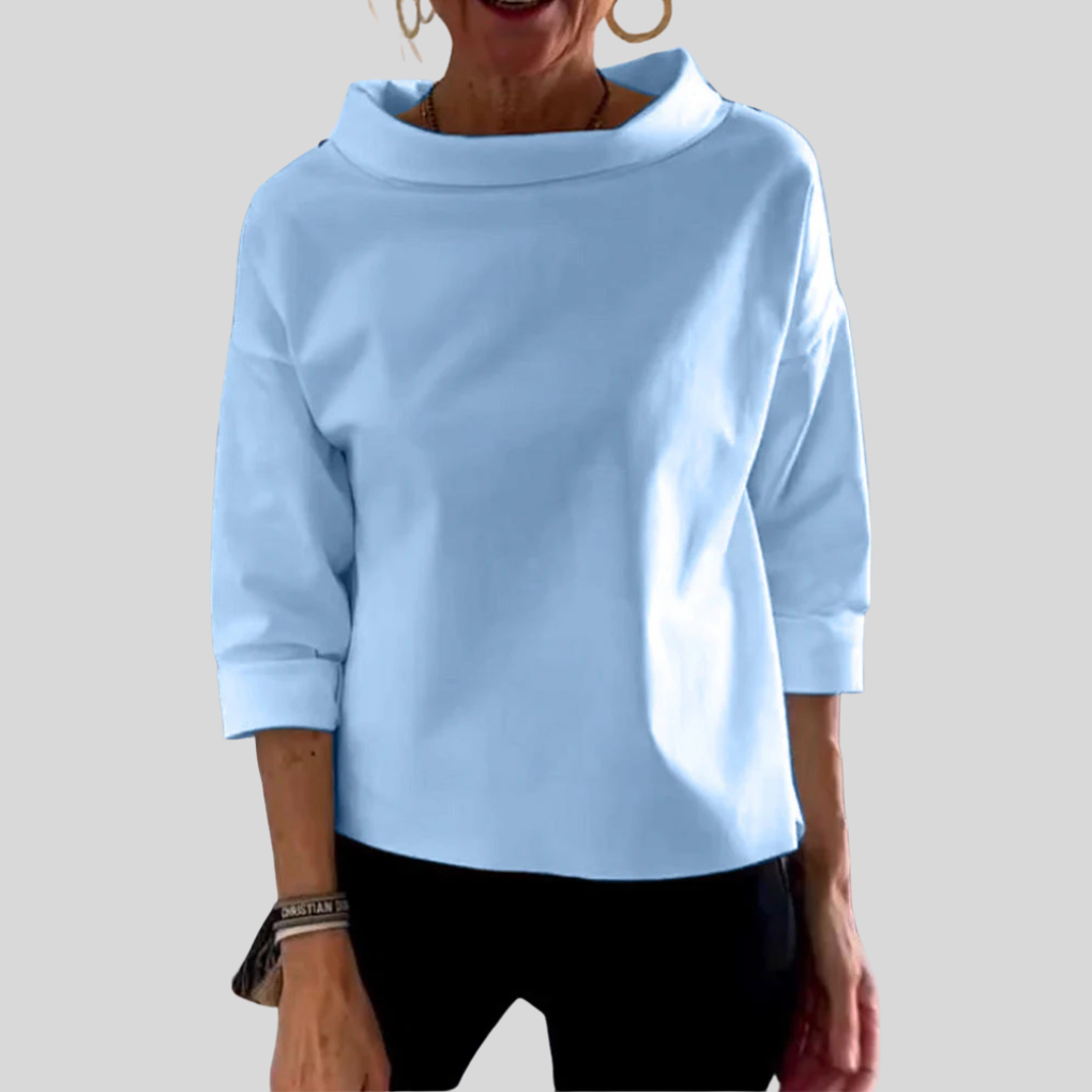 Elegante dames top – moderne lange mouw top met hoge kraag