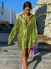 Oversized blouse dames – trendy glitter blouse met losse pasvorm | GlitteryDress
