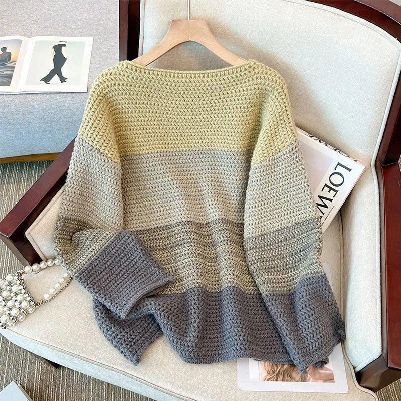 MELINA dames trui – oversized patchwork sweater in kleurrijk design