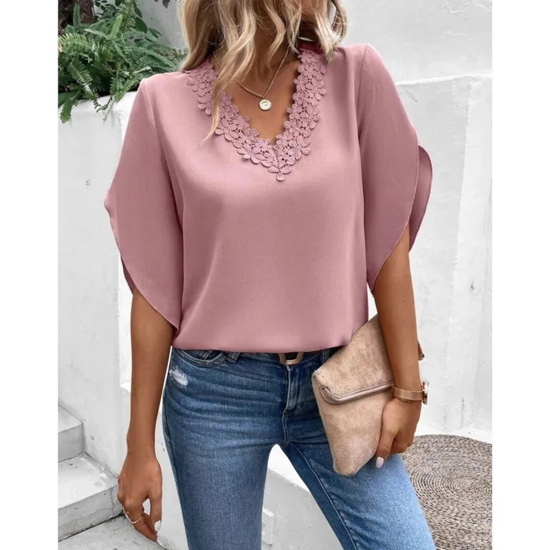 2024-Women-s-Summer-New-Solid-Color-Comfortable-Casual-Lace-Lace-V-Neck-Panel-Flare-Sleeve_08994ad1-4b92-4716-a4ef-27224d6f9f86.webp