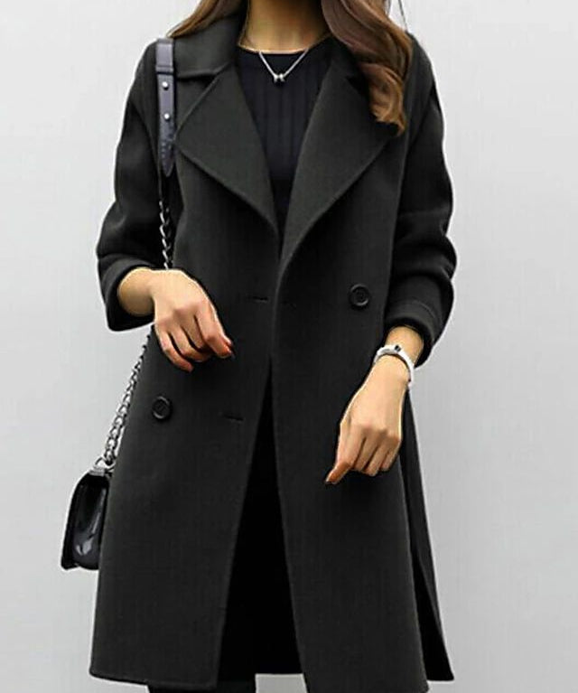 AURELIA dames winterjas – getailleerde wollen jas met hoge kraag