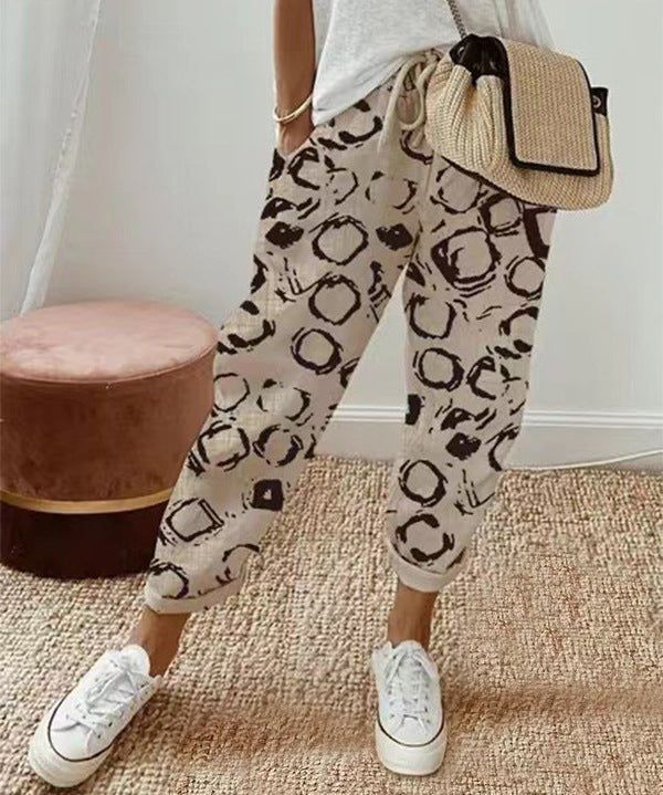 Dames Losvallende Broek met Print – Luchtige Wijde Zomerbroek met Elastische Taille