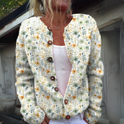 Gebreide Cardigan Dames – Vest met Knopen & Bloemenprint | Comfortabele Damestrui