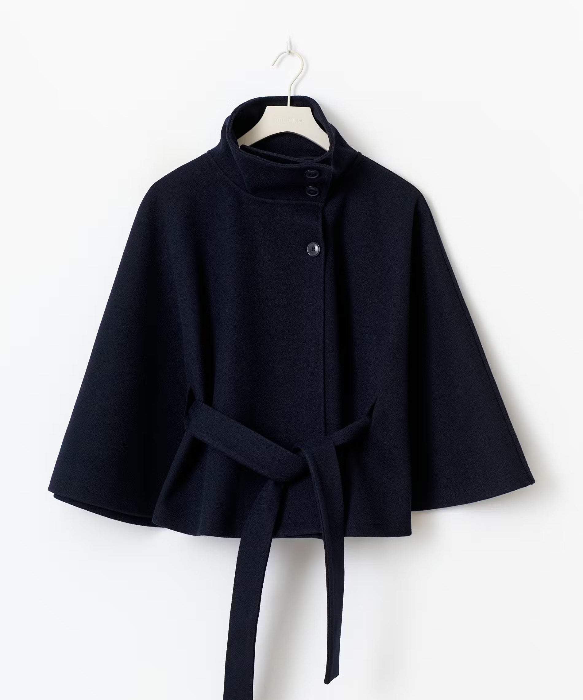 CLARA dames cape jas – elegante cape-mantel met ceintuur & hoge kraag