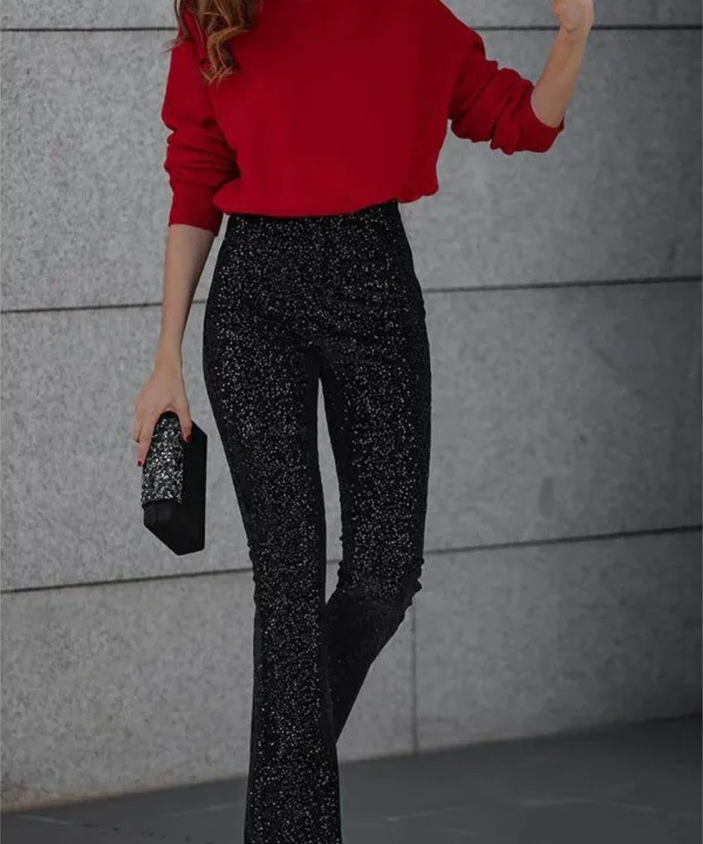 Noa | Sprankelende Flared Dames Broek | Glitter & Pailletten | Perfect voor Feestelijke Outfits
