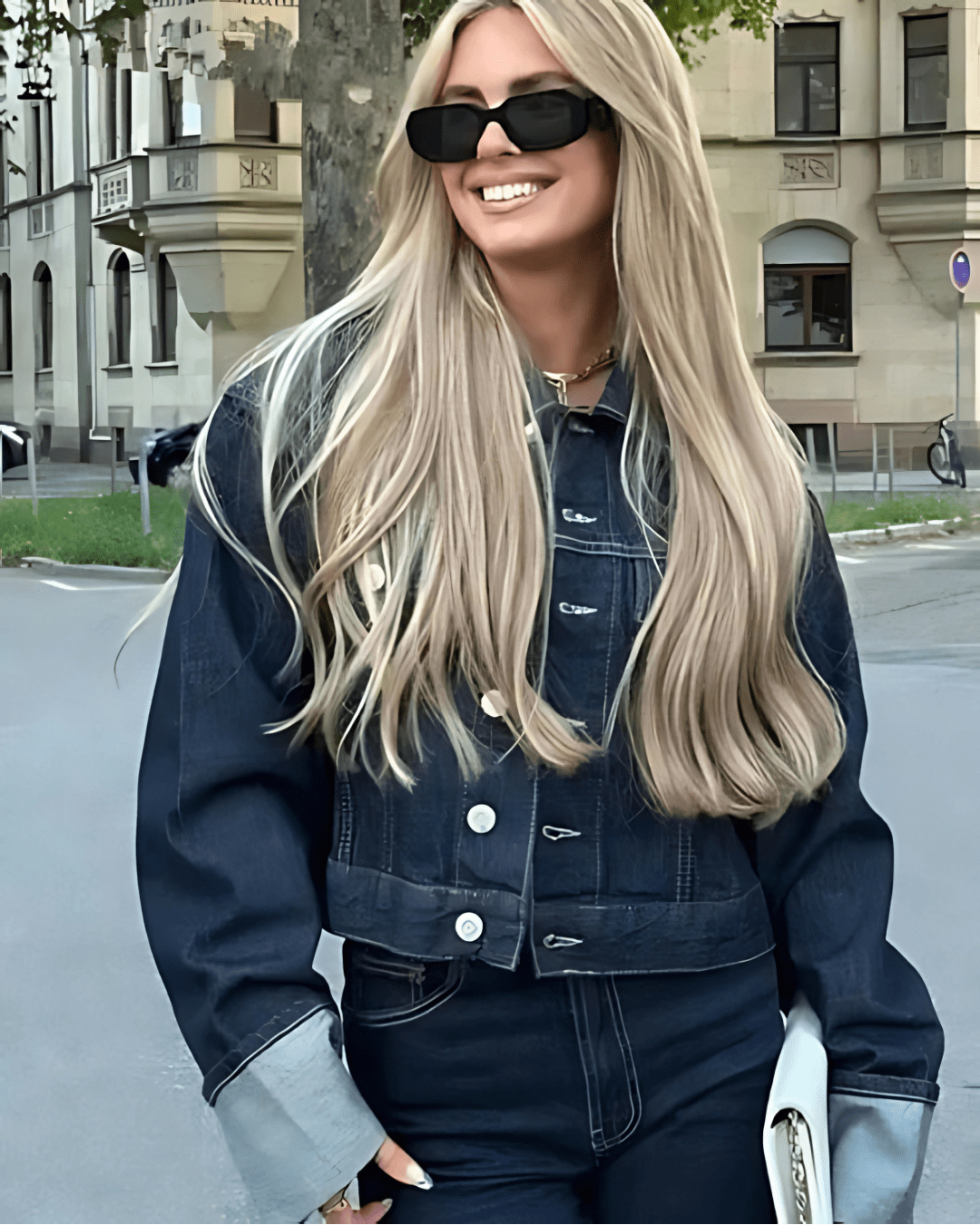 Denim Twee-Delen Ensemble met Lange Mouwen en Kraag – Stijlvol & Tijdloos