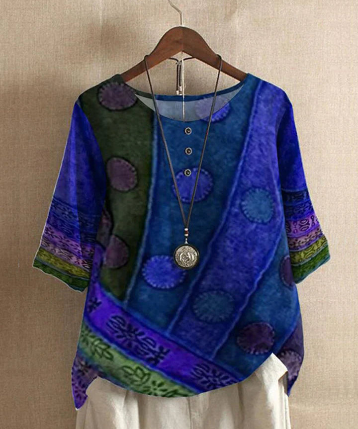 Ritva Boho Top Dames | Luchtige Oversized Top met Unieke Print