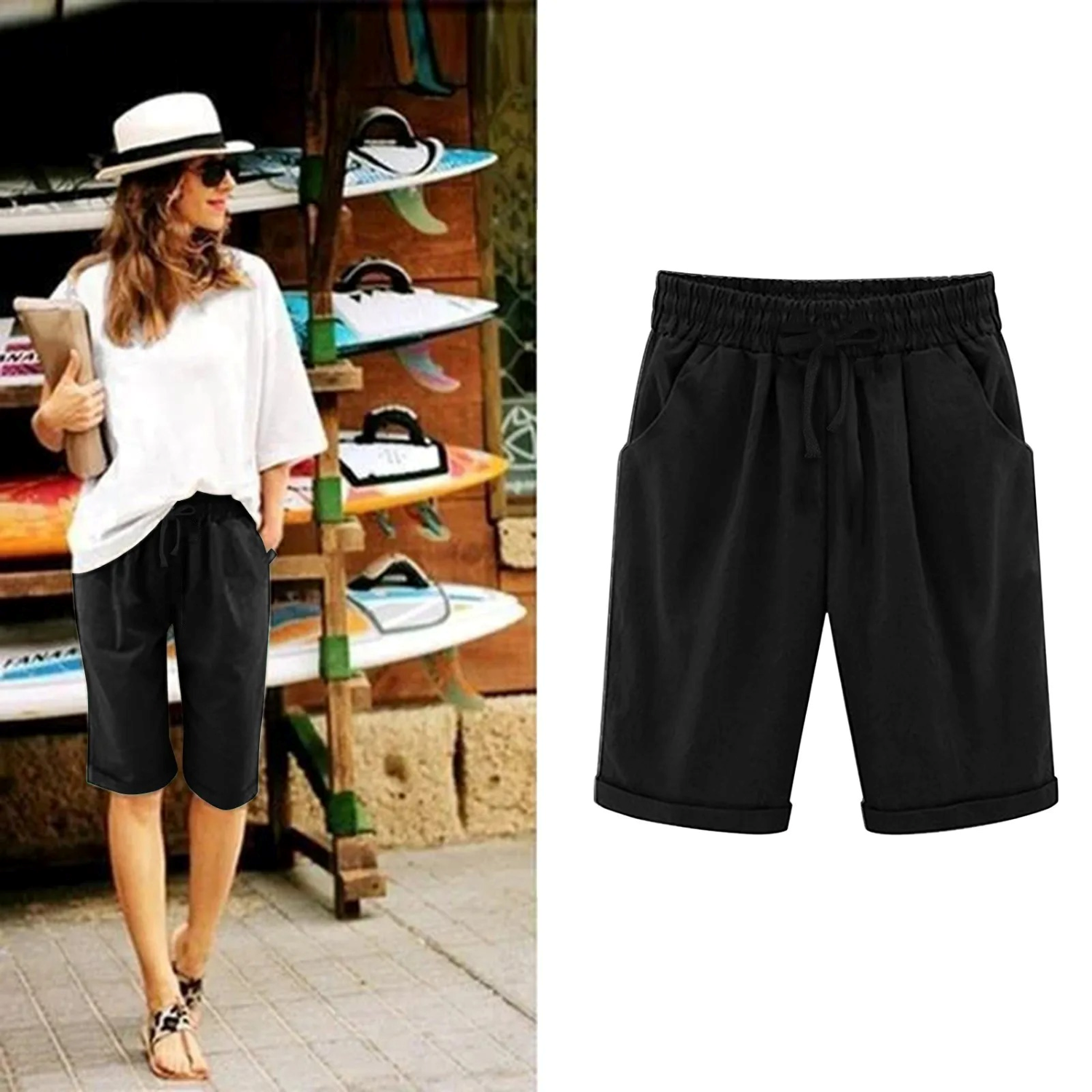 Bermuda shorts dames | Katoen linnen korte broek | Luchtige comfortabele zomershorts