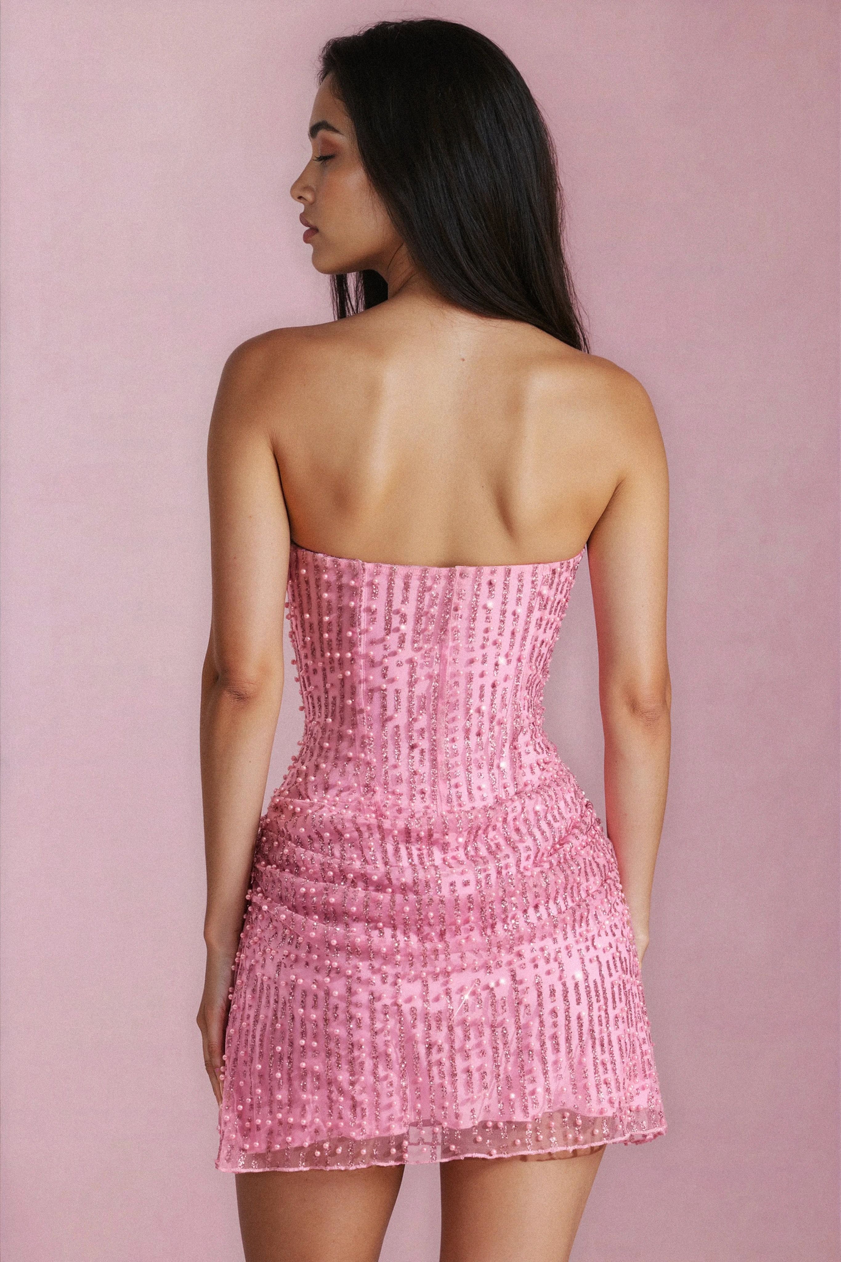 Glitter mesh mini jurk dames – chique strapless party dress met korset