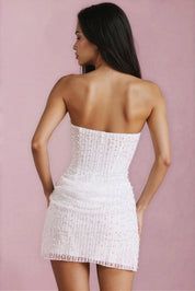 Glitter mesh mini jurk dames – chique strapless party dress met korset