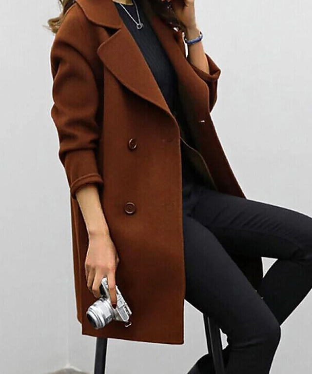 AURELIA dames winterjas – getailleerde wollen jas met hoge kraag