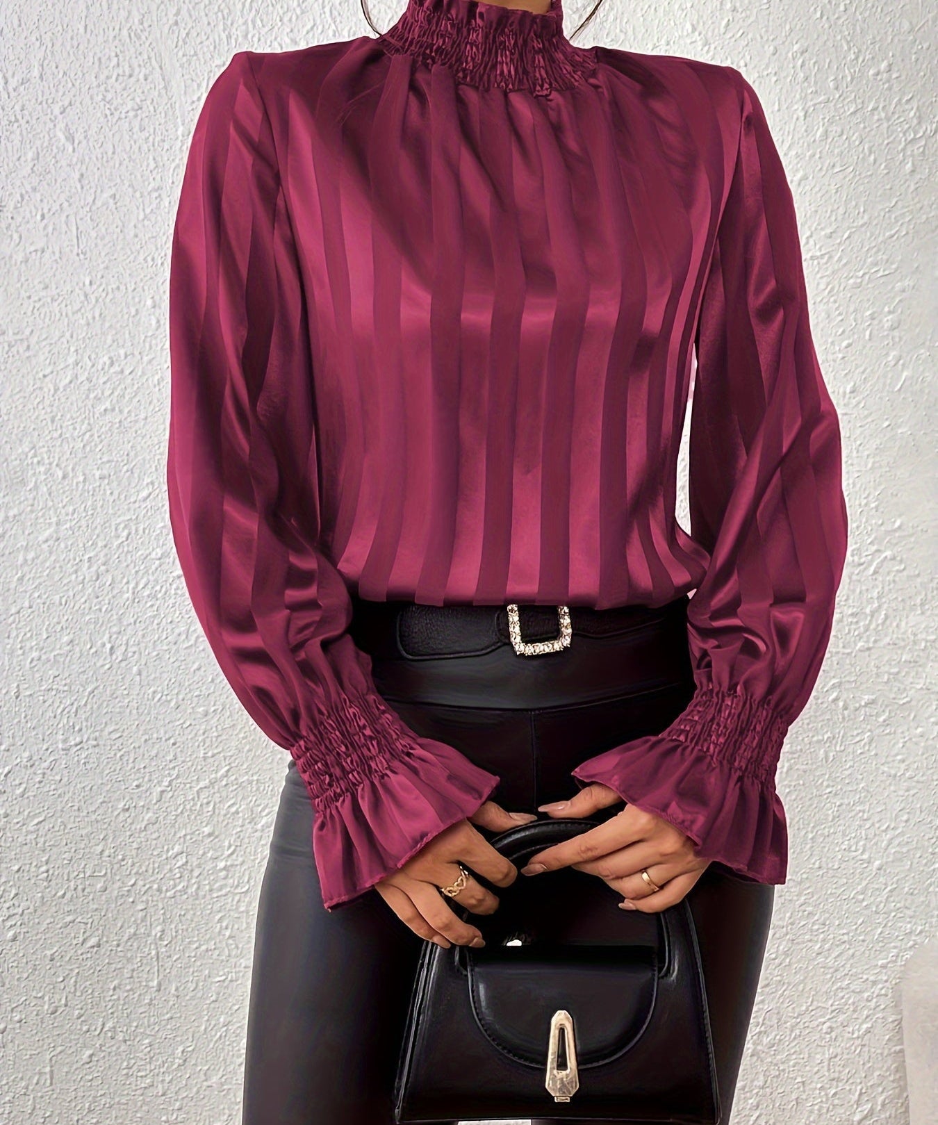 Satijnen Dames Blouse – Noëlle | Luxe Blouse met Lange Mouwen en Shirred Kraag