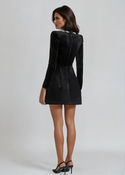 Fluwelen mini jurk dames – elegante A-lijn party dress met square hals