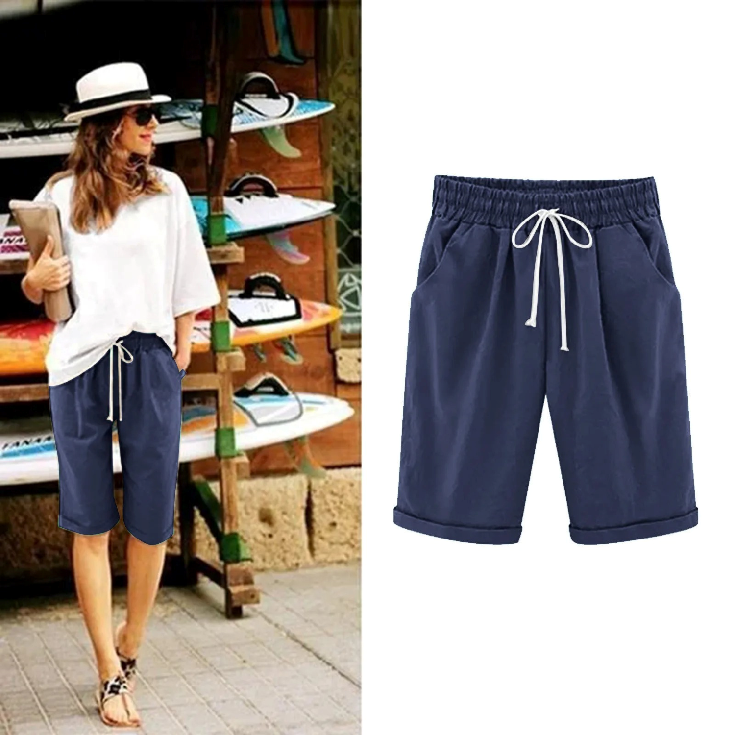 Bermuda shorts dames | Katoen linnen korte broek | Luchtige comfortabele zomershorts