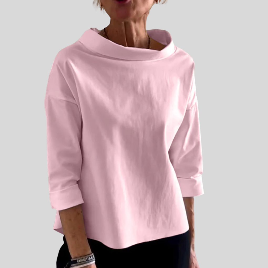 Elegante dames top – moderne lange mouw top met hoge kraag