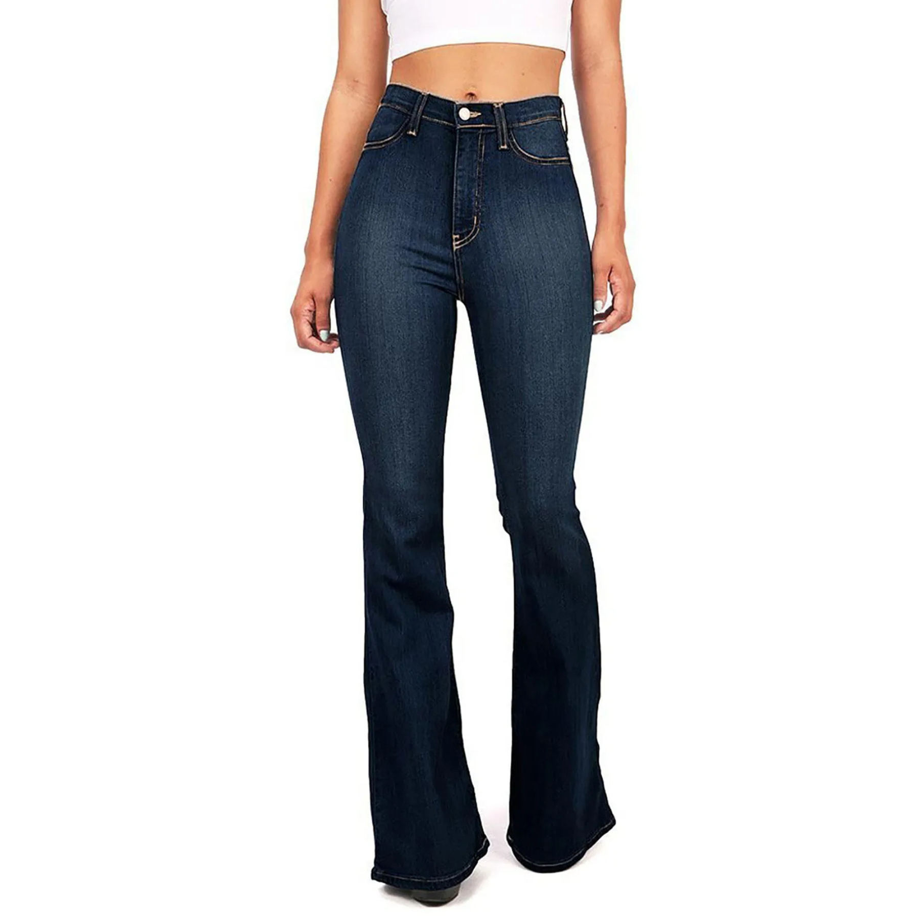 High-Waist Flared Jeans Dames – Retro Bell-Bottom Jeans met Stretch Pasvorm
