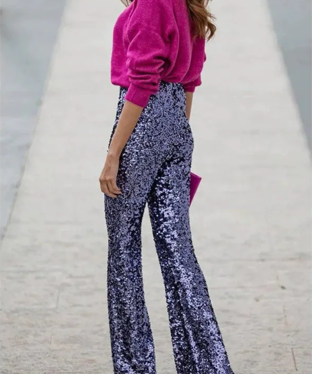 Noa | Sprankelende Flared Dames Broek | Glitter & Pailletten | Perfect voor Feestelijke Outfits