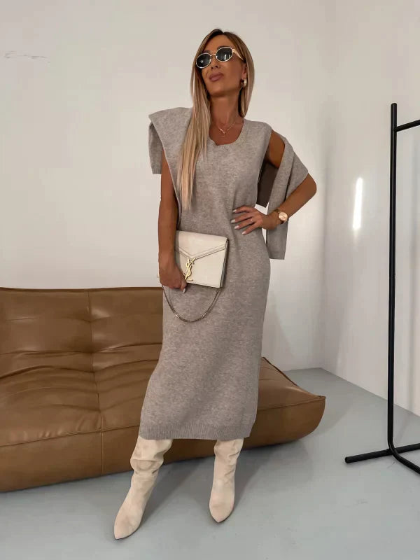 Solange dames set – elegante midi-jurk met bijpassende coltrui voor herfst en winter