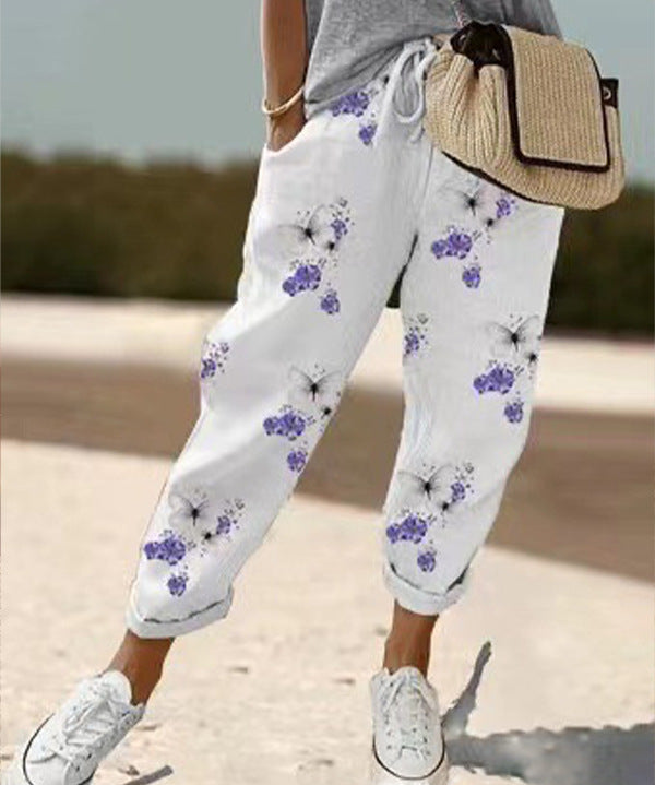 Dames Losvallende Broek met Print – Luchtige Wijde Zomerbroek met Elastische Taille