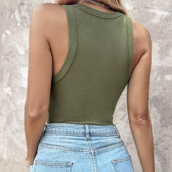 Liora ribgebreide tanktop dames – stretchy basic met ronde hals