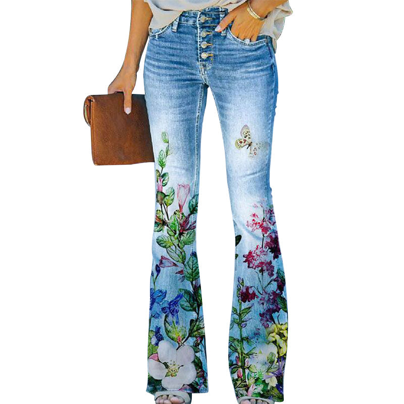 Flare jeans dames – hoge taille met 4 knopen en klassiek 5-pocket design