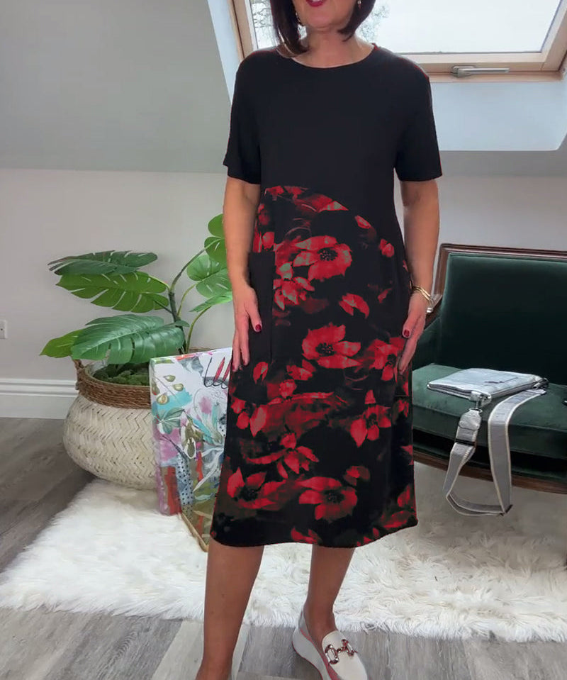 Patchworkjurk met Bloemenprint – Elegante Damesjurk met Ronde Halslijn